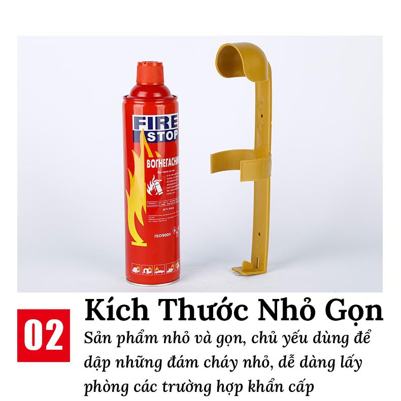 Bình chữa cháy mini cầm tay, dạng xịt, dùng cho xe ô tô Firestop – 500ml