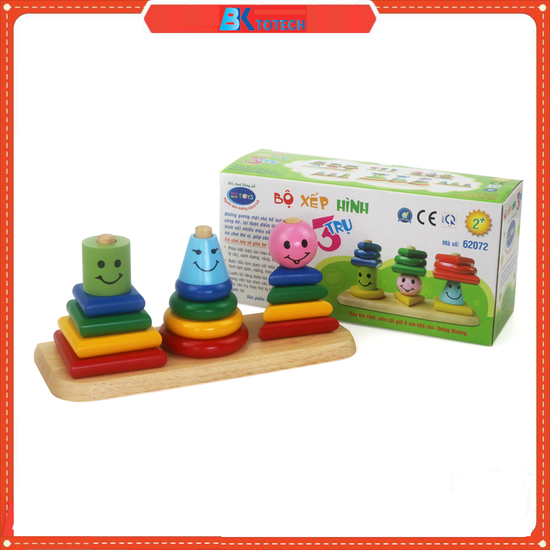 Bộ xếp hình 3 trụ, Đồ chơi gỗ Winwintoys