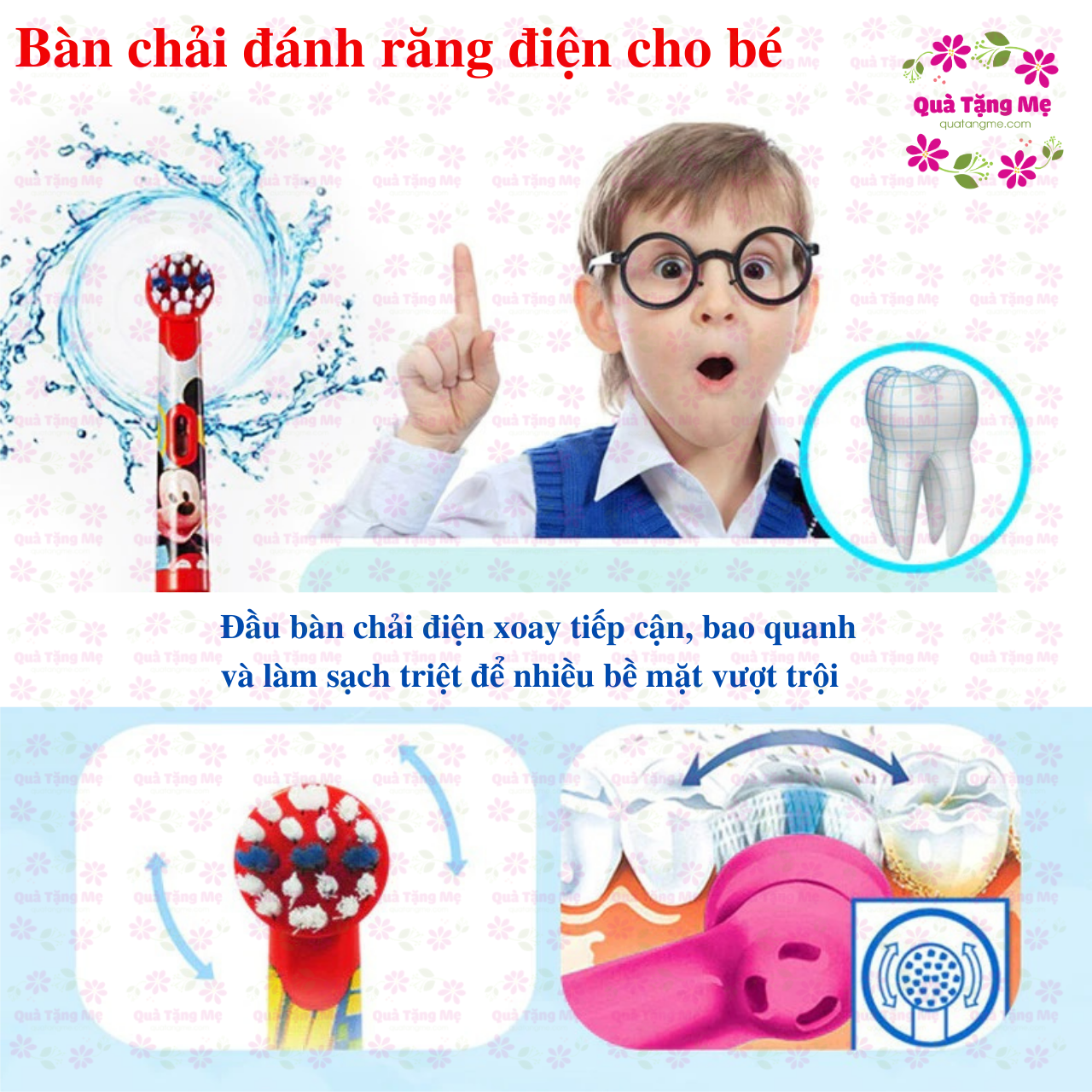 Bàn chải điện cho bé, đầu bàn chải oral b - Làm sạch răng, phòng sâu, sạch sẽ bề mặt răng, kẻ răng, đường viền nướu - QuaTangMe Extaste