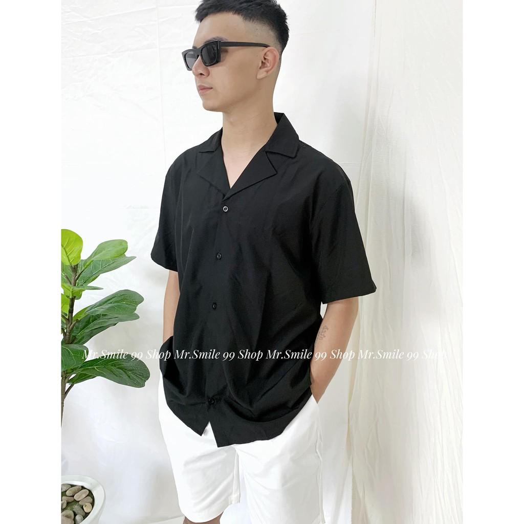 ÁO SƠ MI TAY NGẮN TRẮNG ĐEN BASIC CỔ VEST FORM RỘNG NAM NỮ UNISEX HÀN QUỐC MR SMILE 99 STREET STYLE ULZZANG