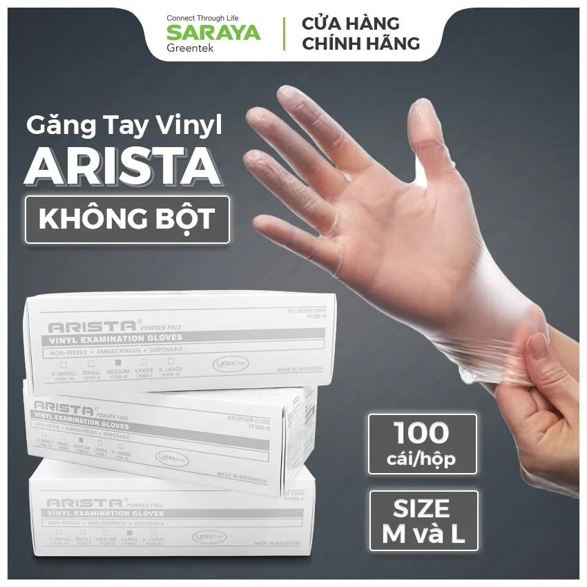 Găng tay SARAYA không bột Vinyl size M hộp 100 cái