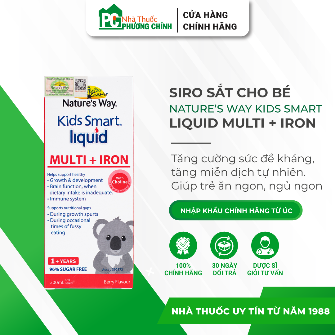 Siro Bổ Sung Vitamin Và Sắt Cho Bé Nature's Way Kids Smart Liquid Multi + Iron (Chai 200ml)