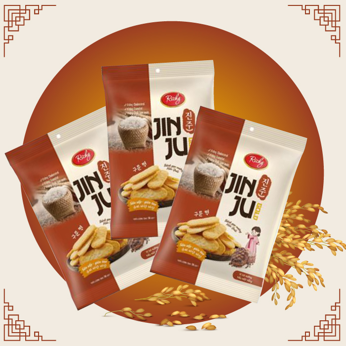 Combo 3 gói Bánh gạo JINJU RICHY vị bò nướng tiêu  gói 134,4g/gói