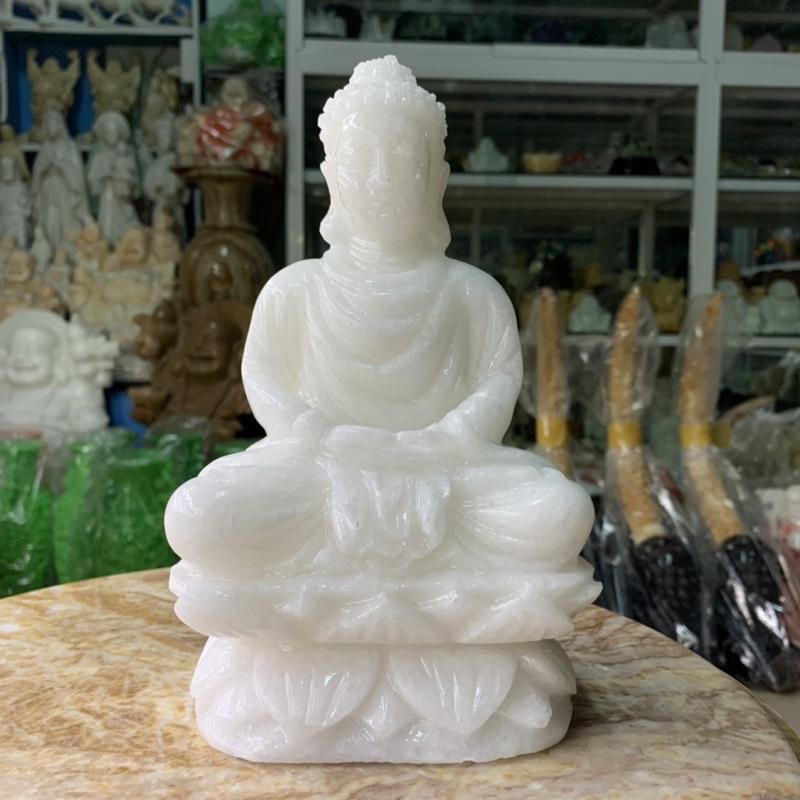 Tượng Phật Bổn Sư Thích Ca Đá Cẩm Thạch Trắng - cao 20cm