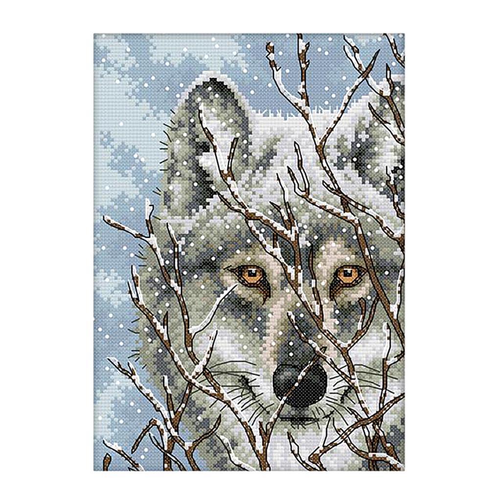 Stamped Cross Stitch Kit Embroidery Material Package with Grey Wolf Pattern