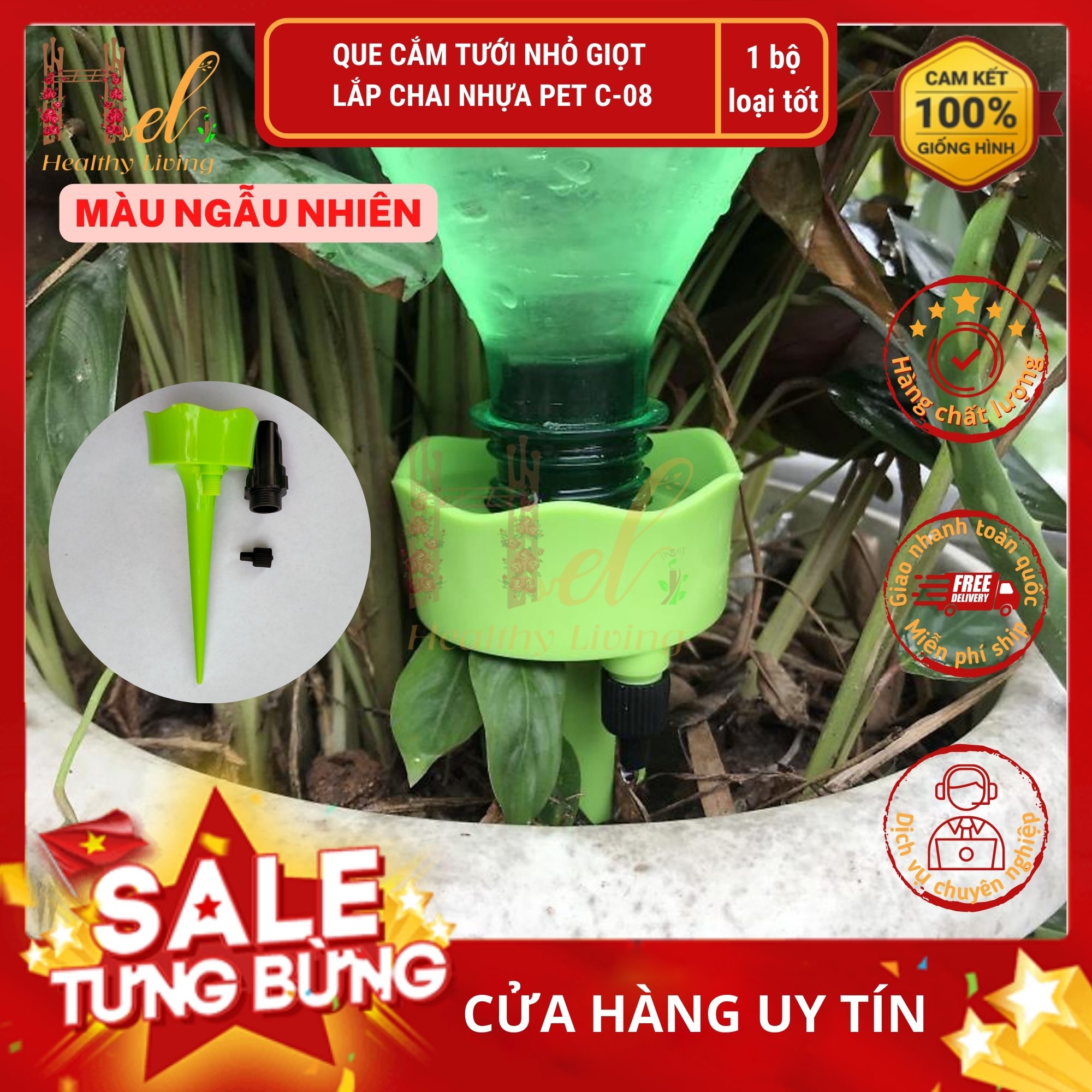 Đầu Cắm Tưới Nhỏ Giọt Điều Chỉnh CAO CẤP Gắn TẤT CẢ Chai Nhựa KHÔNG Đục Lỗ Đáy Chai, KHÔNG Cuốn Màng Đầu Chai