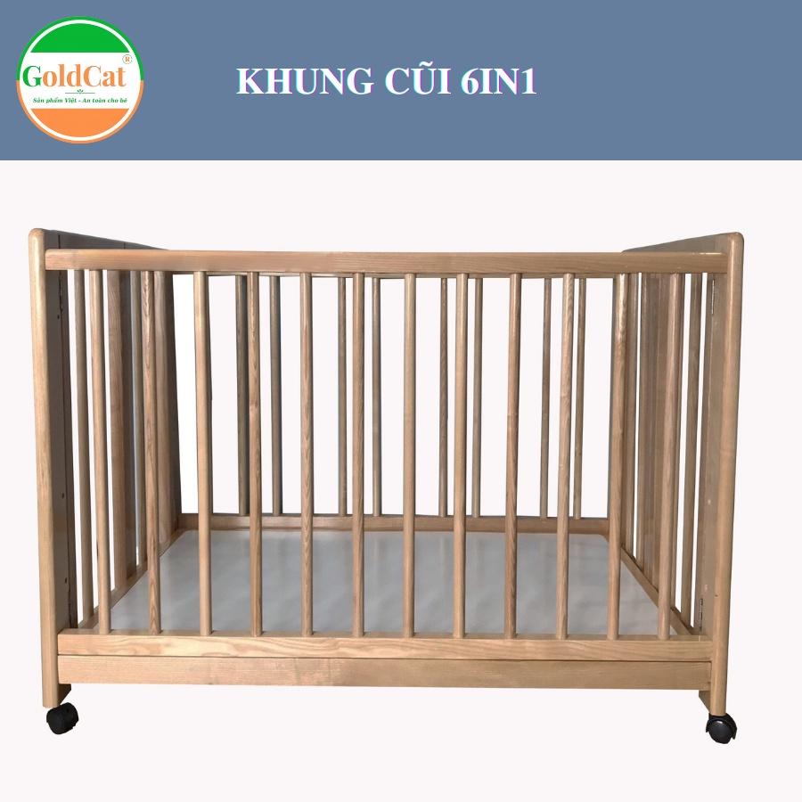 Nôi Cũi Sồi Nan Tròn Chống Trào Ngược CS6M Goldcat 6 Chế Độ - Bảo Hành 3 Năm.