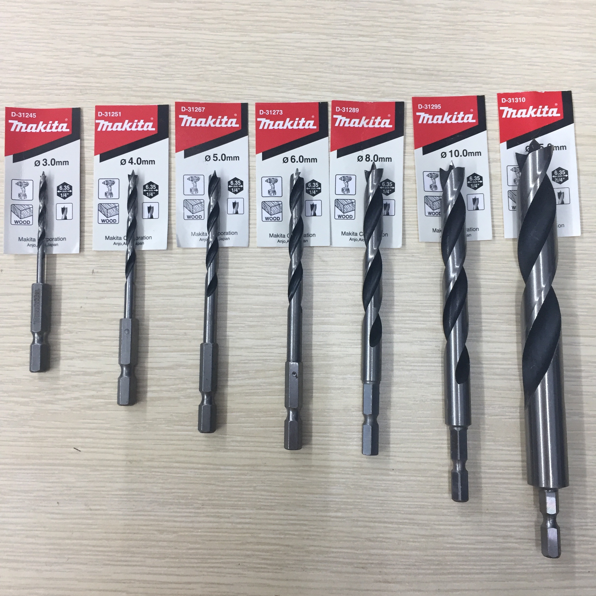 5 Mũi khoan gỗ 3, 4, 5, 6, 8mm đuôi lục giác 1/4in (6.35mm) Makita