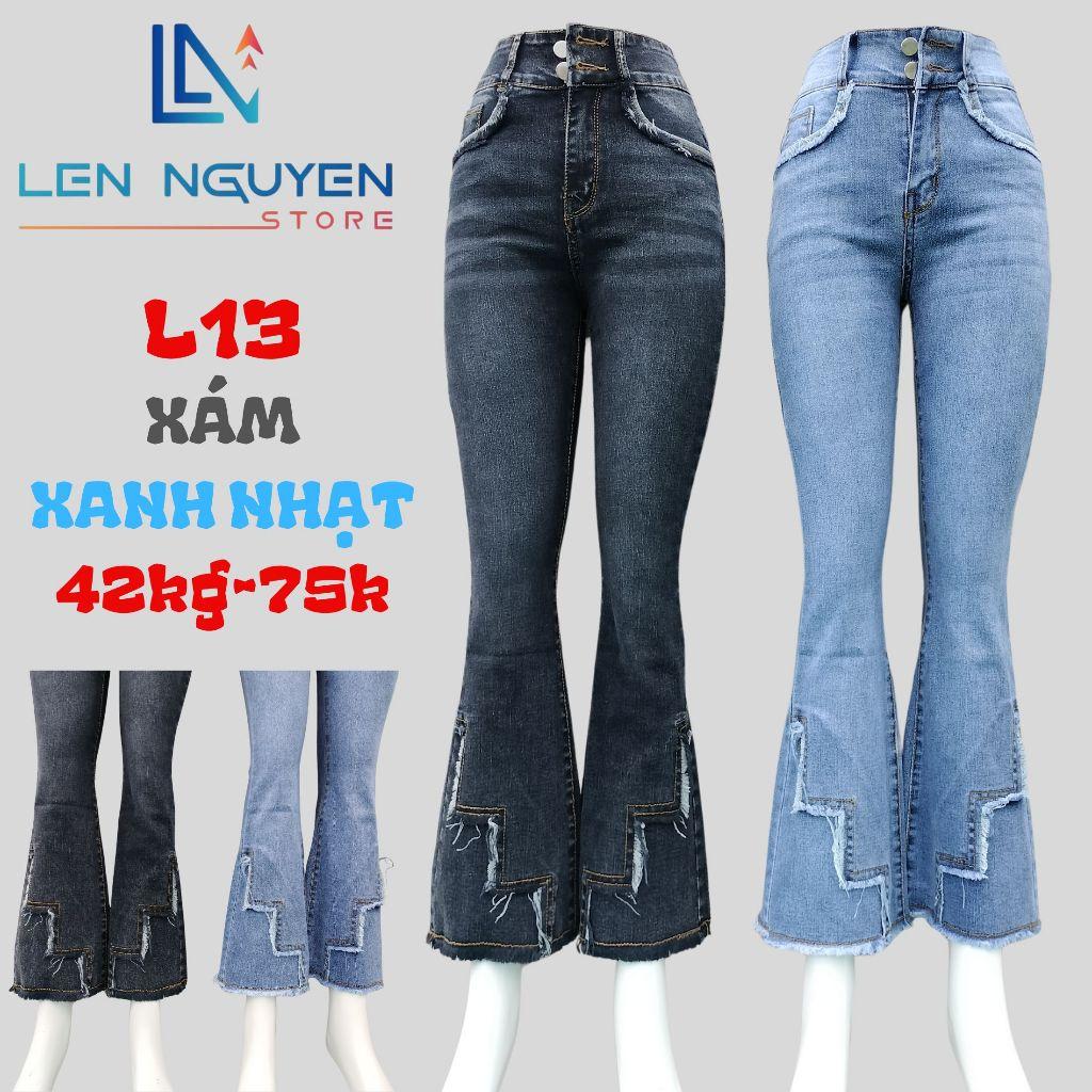 L13_Quần jean nữ, loe, lưng cao, quần bò nữ dáng ôm, quần rin nữ có big size, cho 42kg đến 75kg,LEN NGUYEN STORE - Xám