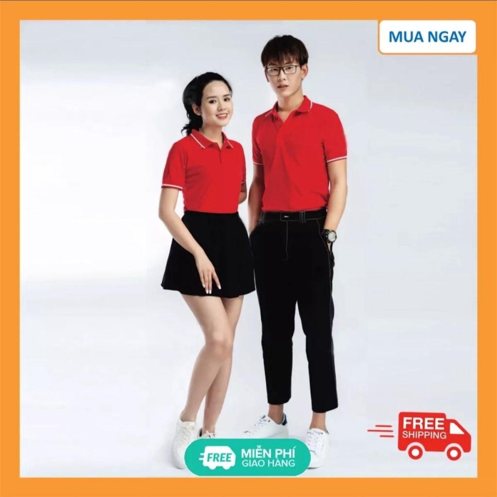 Áo thun cổ trụ nam nữ form rộng vải cotton cá sấu