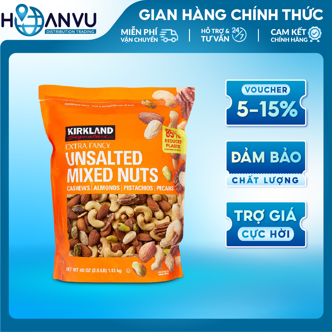 Hạt tổng hợp Kirkland Signature Extra Fancy Unsalted Mixed Nut (1.13kg)