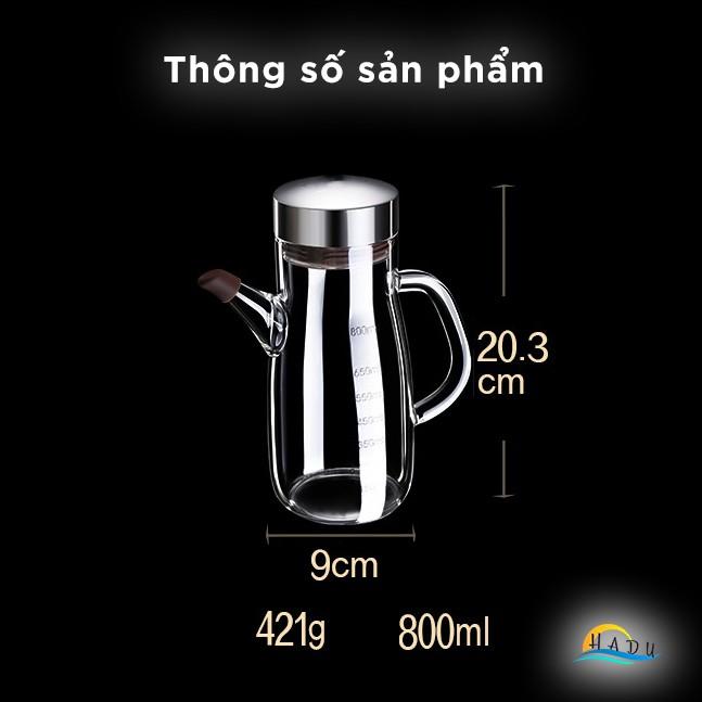 Chai Bình Lọ Đựng Dầu Ăn Nước Mắm Thủy Tinh Thông Minh Cao Cấp 800ml Nắp Inox 304 Đạt Chất Lượng Đức HADU