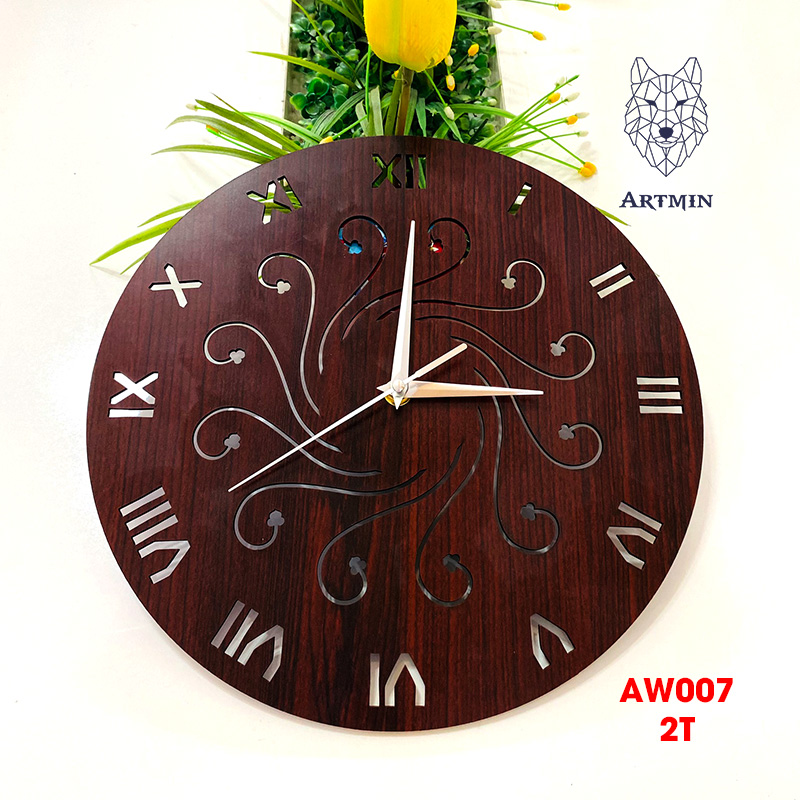 AW007 - Đồng Hồ Gỗ Treo Tường – Décor Trang Trí Hoa Văn