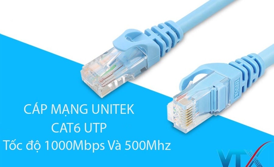 Dây cáp mạng LAN đúc sẵn 2 đầu Cat6 UTP Unitek chân vàng - Hàng chính hãng