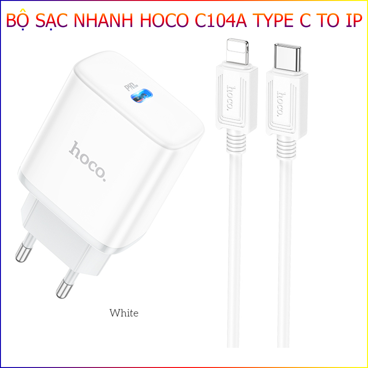 Bộ Sạc Nhanh Dành Cho Hoco C104A PD20W QC3.0 Type-C To Ip Hàng Chính Hãng