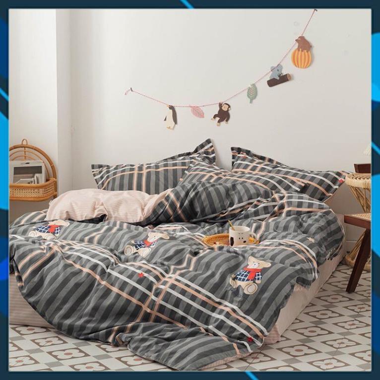 Bộ chăn ga gối sét hè Cotton Poly chăn ga Hàn Quốc miễn phí bo chun drap ga giường - xả kho