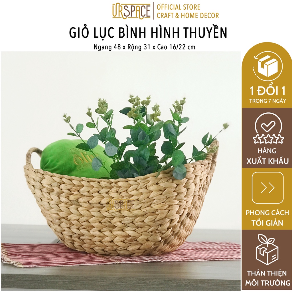 Giỏ cói URSPACE đựng quần áo, khăn lông, quà tặng hình thuyền có quai cầm trang trí decor / HYACINTH BOAT BASKET