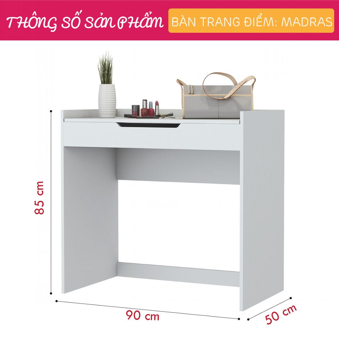 Bàn trang điểm gỗ hiện đại SMLIFE Madras | Gỗ MDF dày 17mm chống ẩm | D90xR50xC85cm