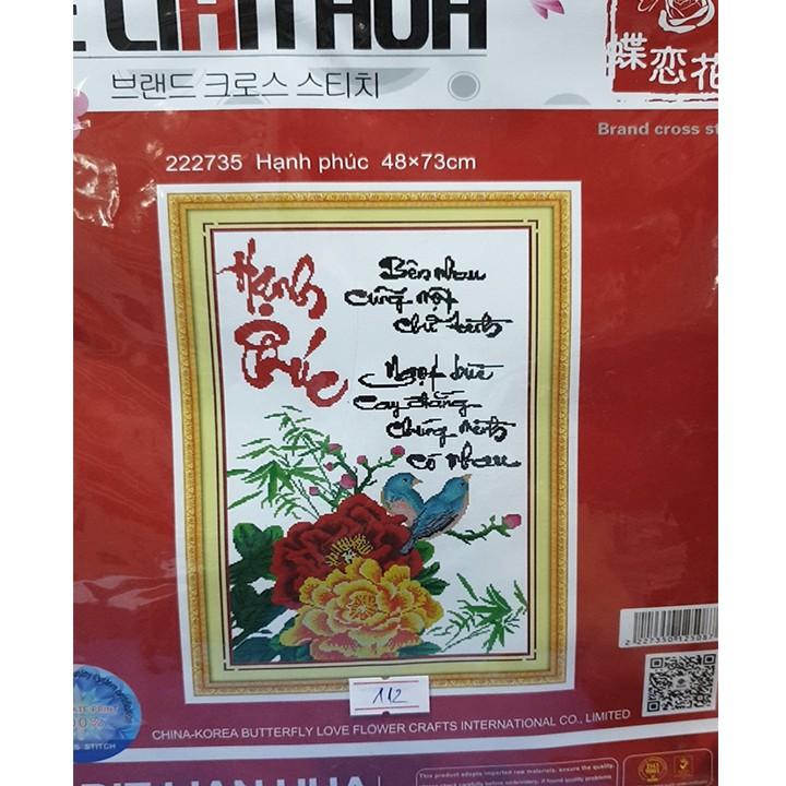 Tranh thêu đôi chim hạnh phúc hoa mẫu đơn 222735 - kích thước: 48 * 73cm.