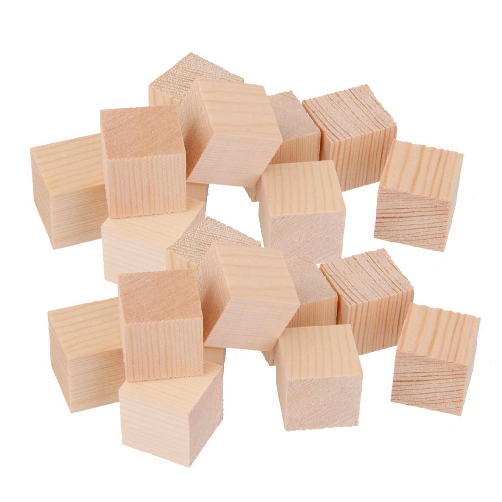 20 Pieces 25mm Unfinished Wooden Shapes Blocks Cubes Embellishments for Wood Crafts