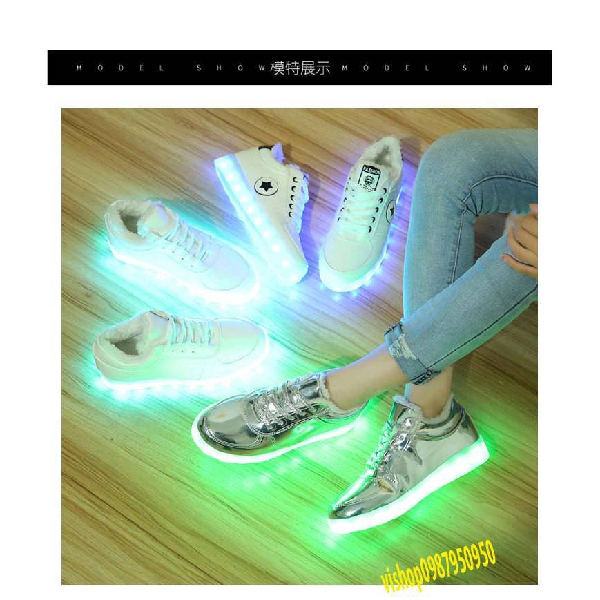 Bán ( sẵn )giày phát sáng bạc bóng - phát sáng đèn led 7 màu 8 chế độ công tắc tùy chỉnh
