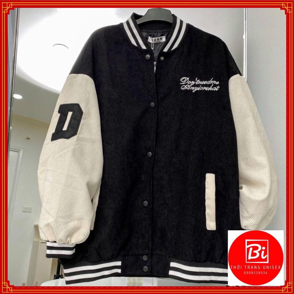 AK46_Áo Khoác Bomber Unisex Chất Nhung Tăm QC Thêu Chữ D May 2 Lớp_Chất Nhung Dày Mịn Thêu Sắc Nét_Tay Bo Len Dệt Kim