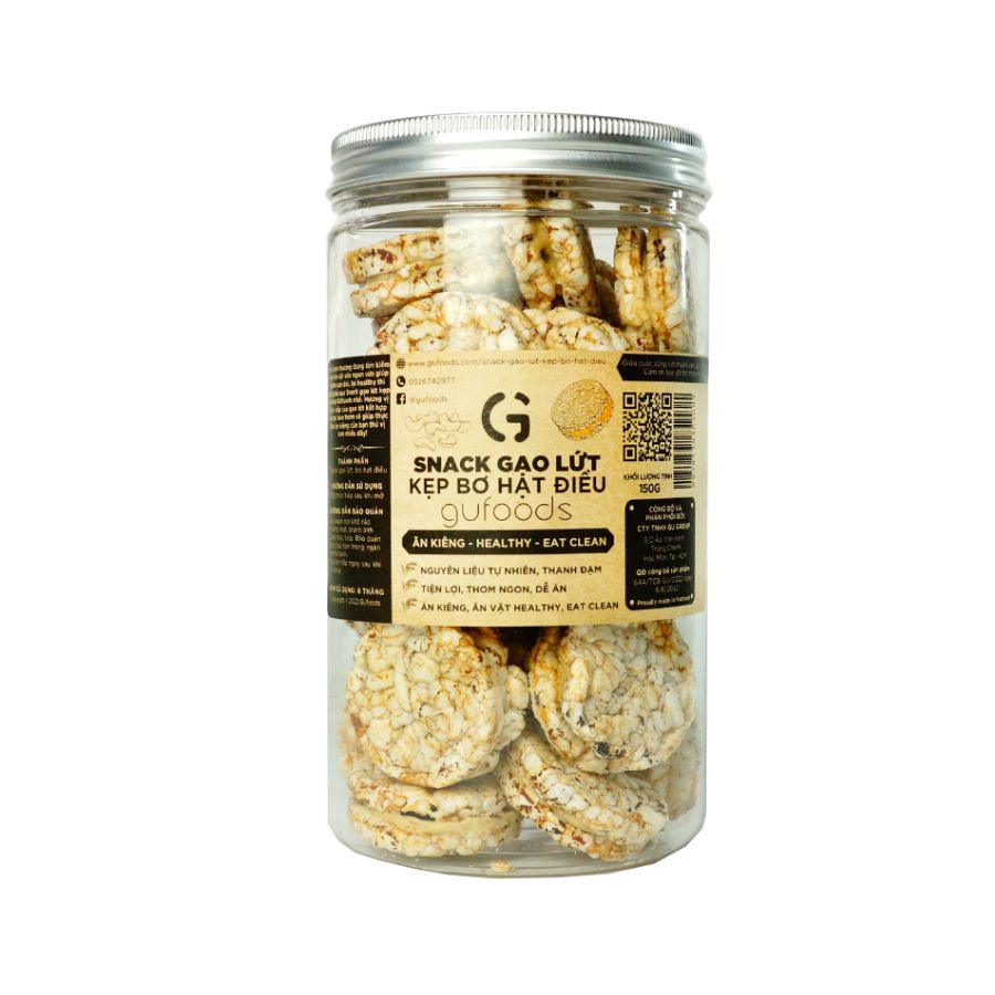 Snack gạo lứt kẹp bơ hạt GUfoods - Ăn kiêng, Ăn vặt healthy, Lành mạnh, Eat clean, Thực dưỡng - Bánh kẹo Tết - Quà Tết
