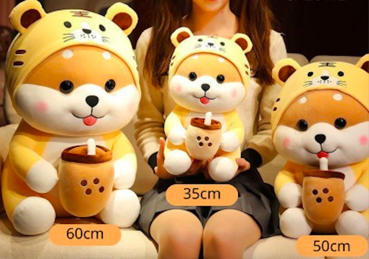 Thú nhồi bông shiba cosplay hổ ôm trà sữa - Size 55cm - Quà tặng shiba ôm trà sữa nhồi bông êm mịn dễ thương - Gối ôm mềm mịn cho bé