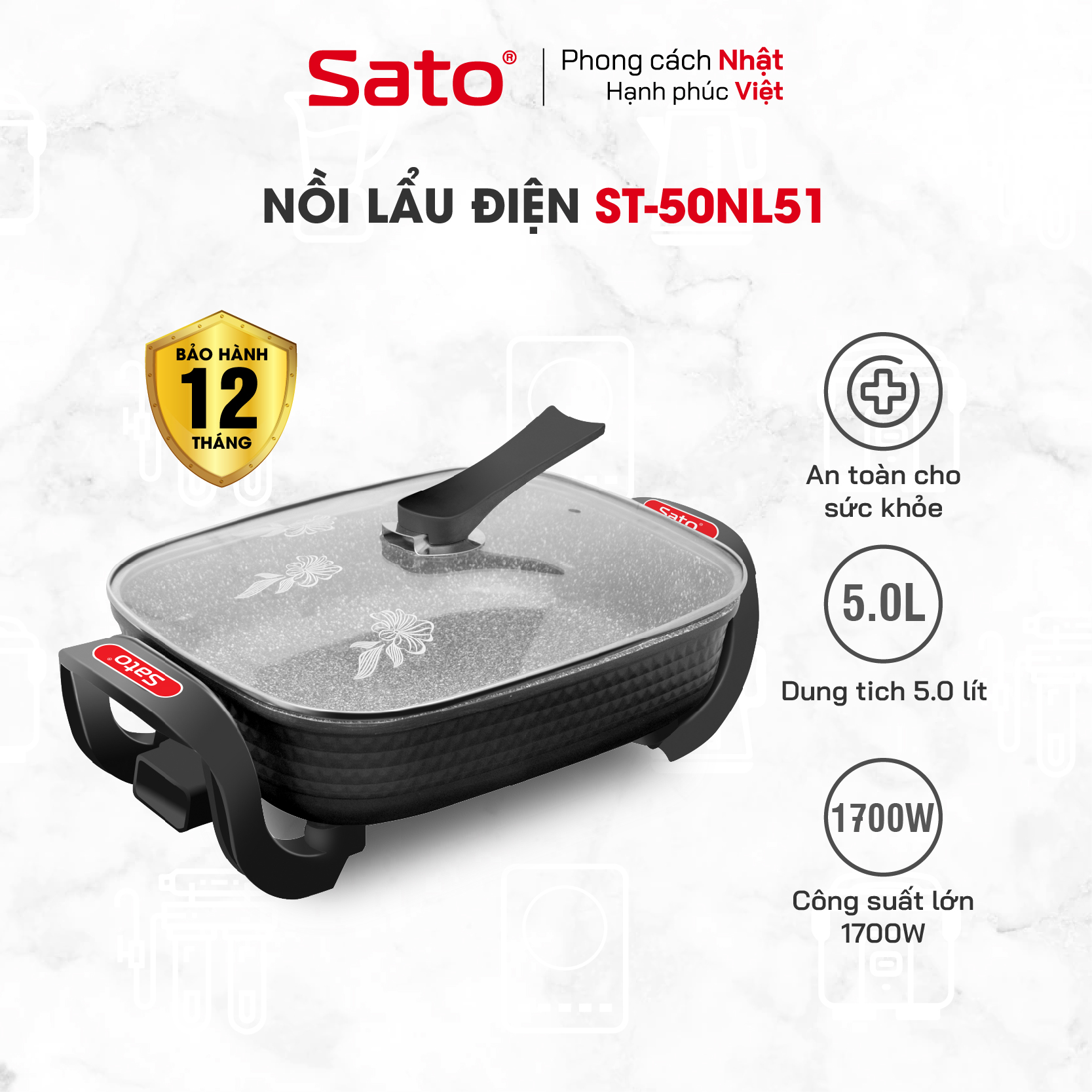 Nồi lẩu điện đa năng SATO 50NL51 5.0L - Hàng chính hãng