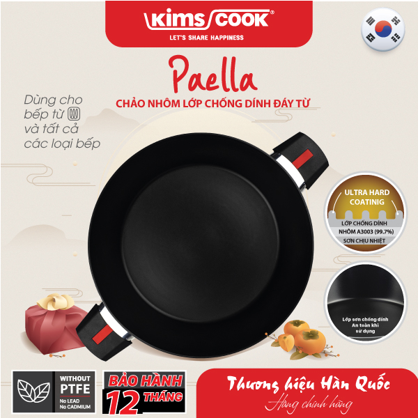 Chảo Paella đáy từ hợp kim nhôm chống dính Kims Cook