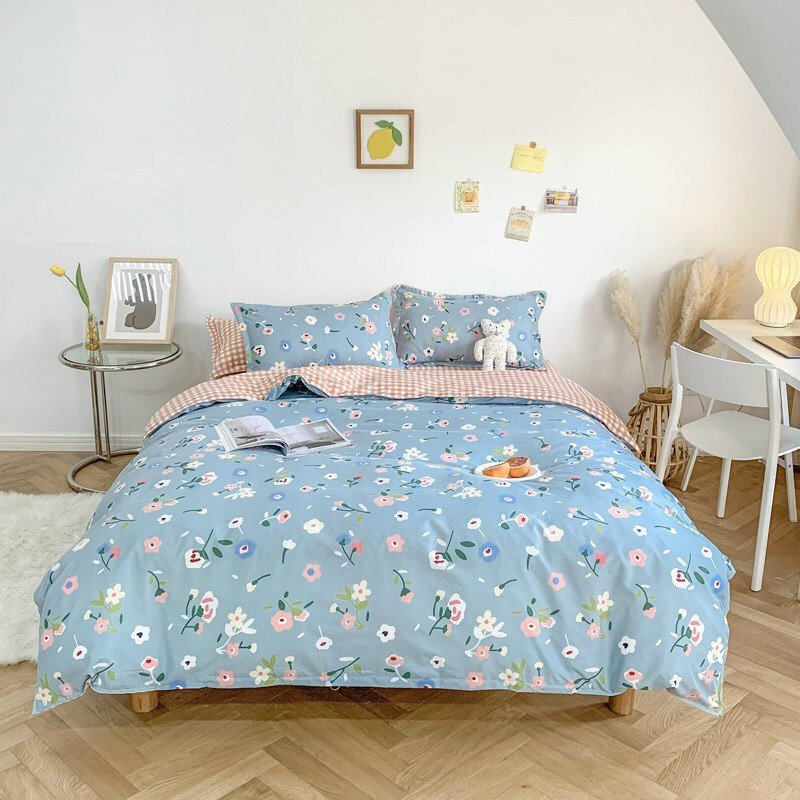 Bộ Chăn Ga Gối 4 Món Vải Cotton Mềm Mại Cao Cấp Họa Tiết Hoa Lá CHIPBED004