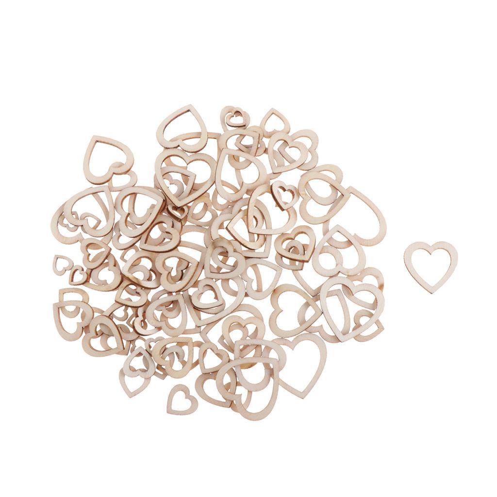 2-3pack 100 Pieces Love Shape Hearts Blank Hollow Wooden Embellishments Crafts