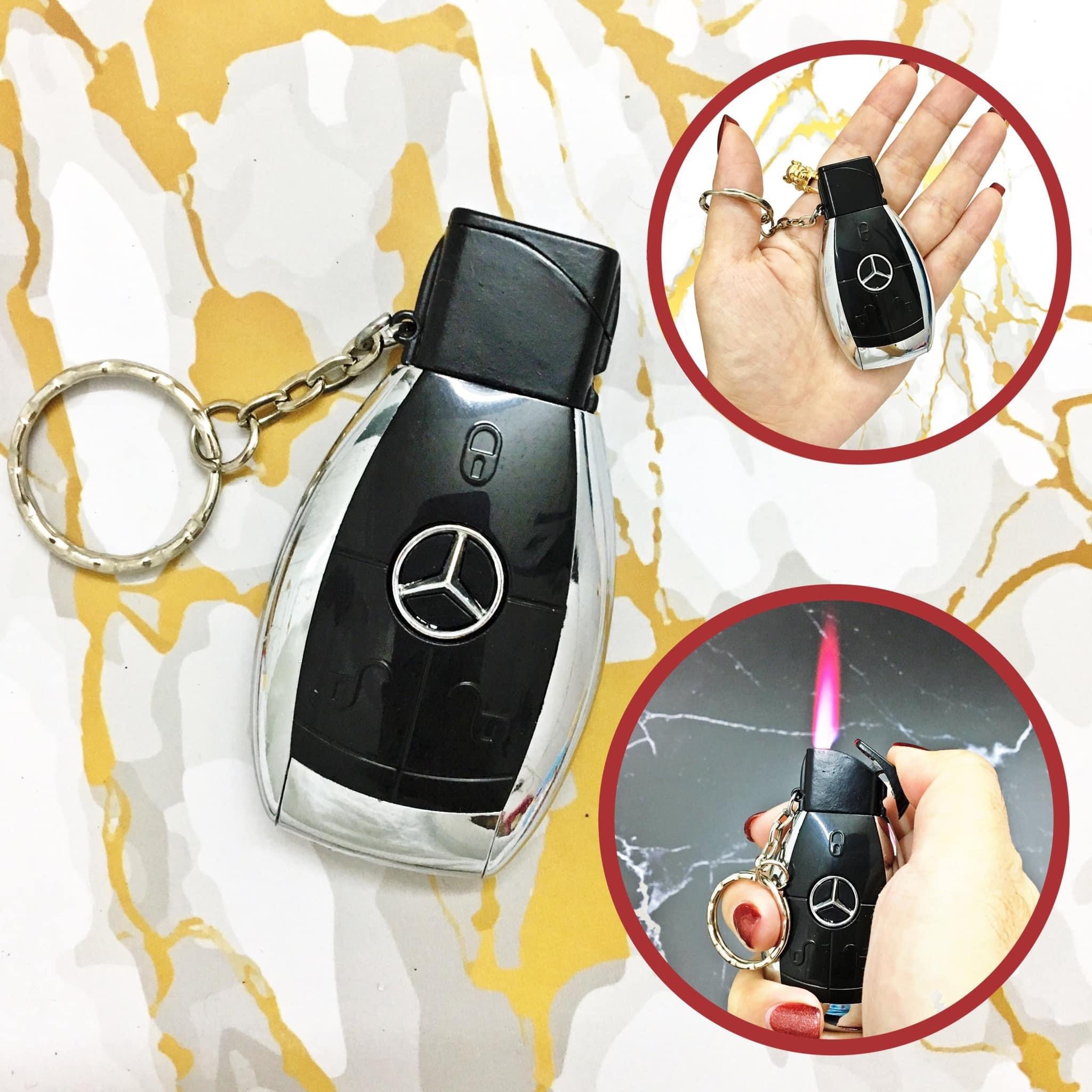 Hộp Quẹt Bật Lửa có Móc Khoá Hình Chìa Khoá Xe Hơi Mer-ce-des Benz Có Đèn Pin Soi 3in1 - Xài Gaz