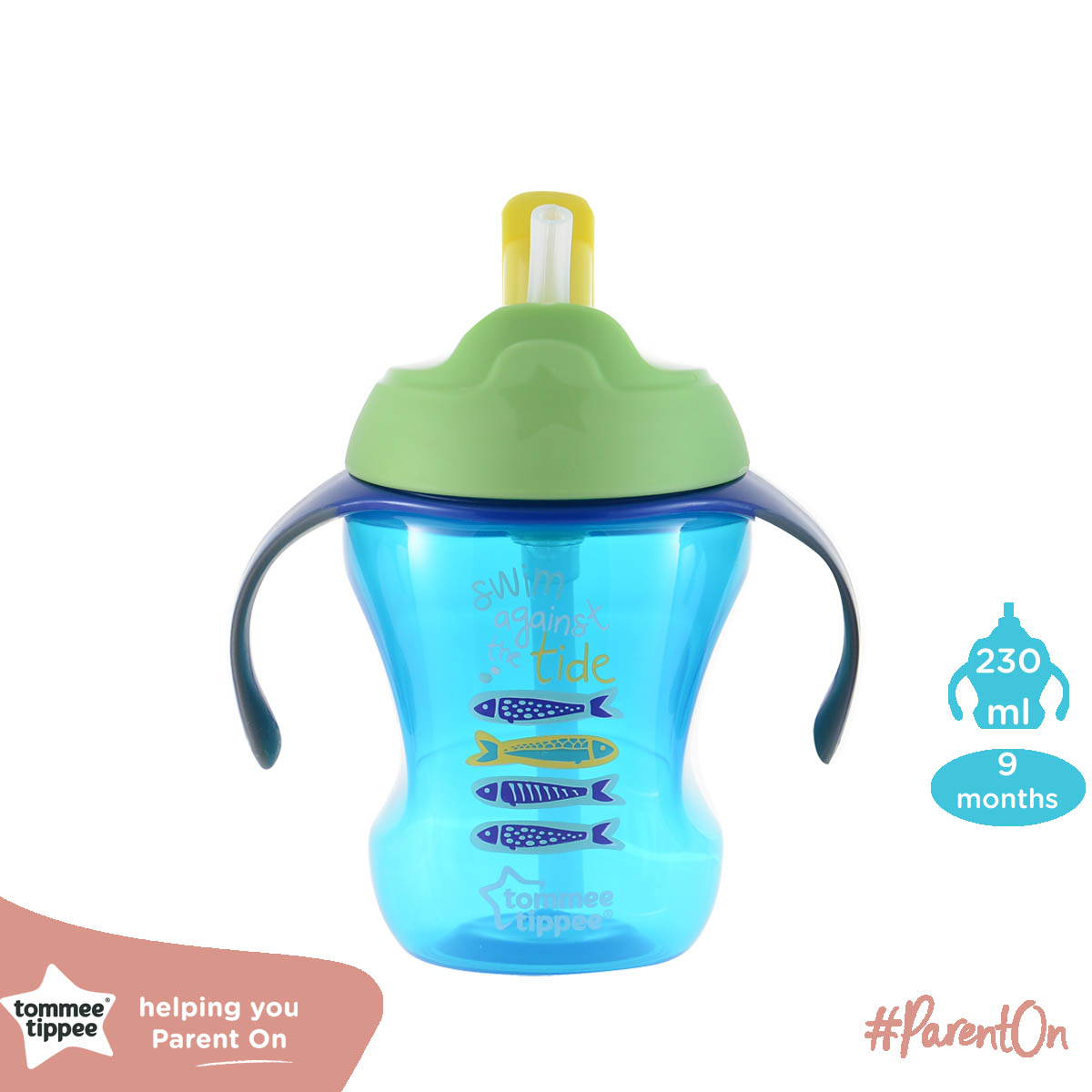 Bình tập uống có ống hút cho bé Tommee Tippee Training Straw 230ml từ 9 tháng - Xanh Lá