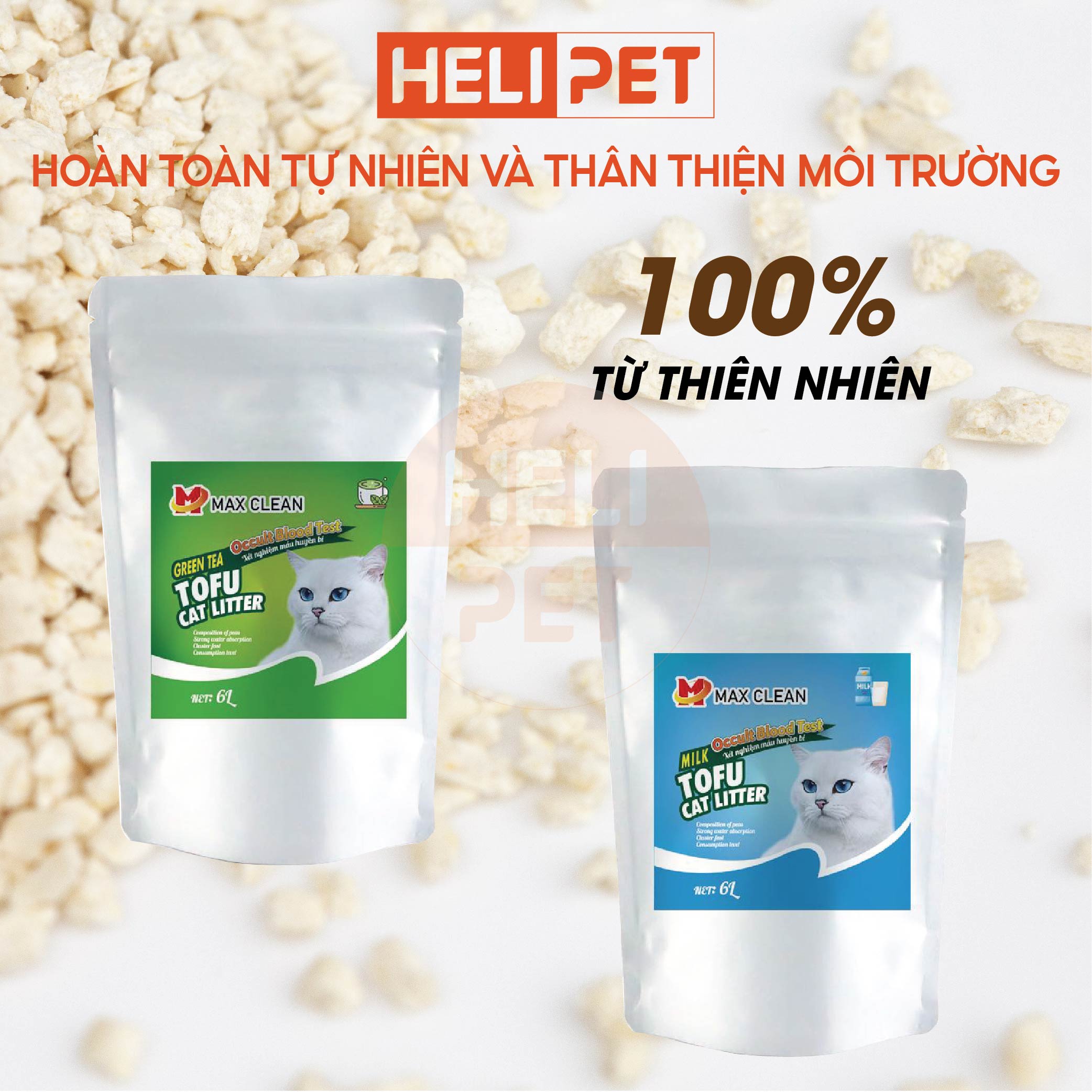 [Thử Máu] Cát mèo cát đậu nành Max Clean có chứa hạt xét nghiệm nhanh trong nước tiểu có chứa máu tạp - HELIPET