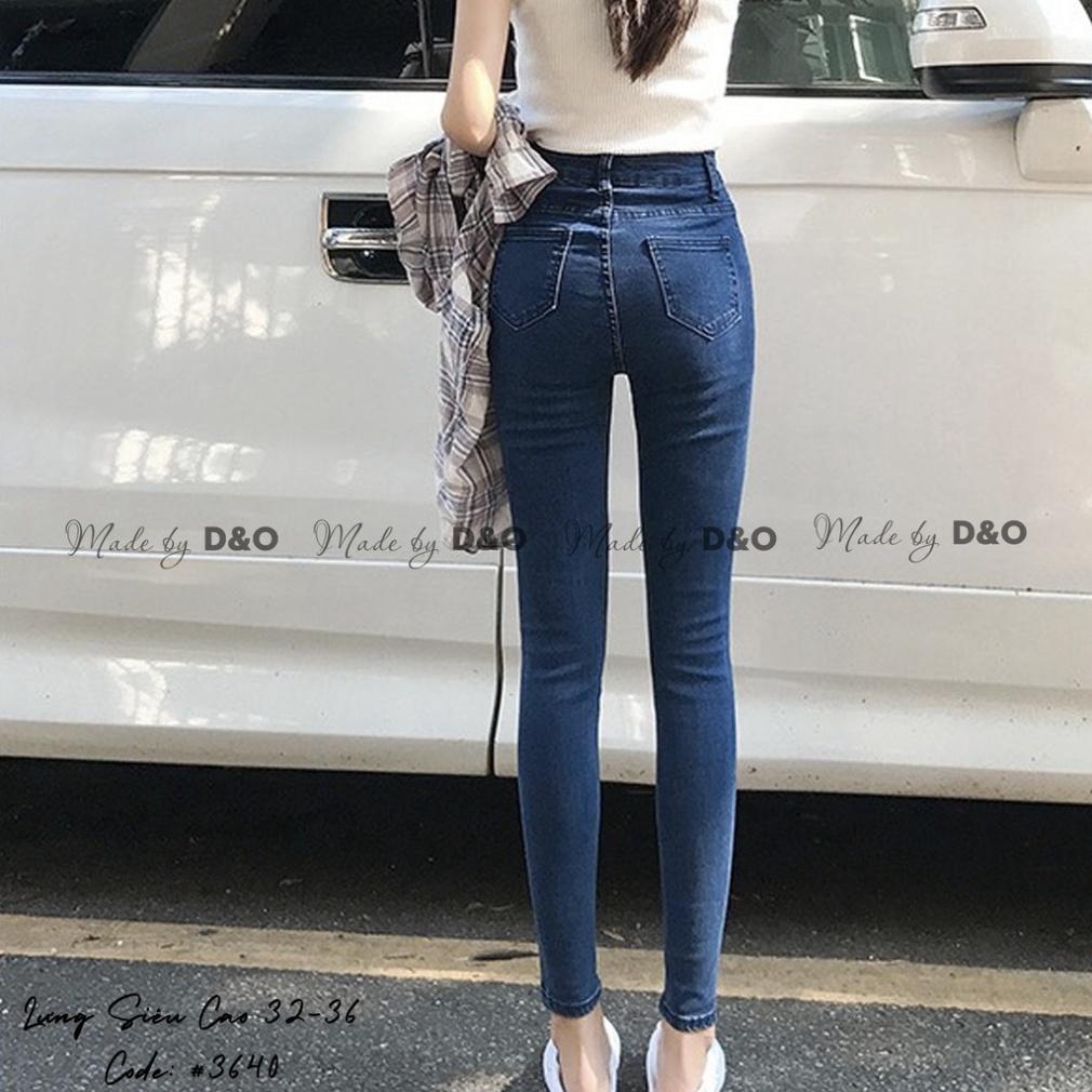 Quần Jeans Xanh Trơn Đậm / Rách Gối Size ĐẠI - Lưng Cao - Hàng siêu co giãn QJ007