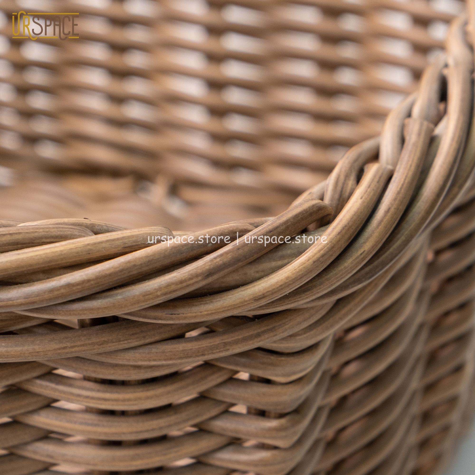 Giỏ nhựa giả mây handmade đựng đồ đa năng hình chữ nhật màu nâu/ Rectangle Resin Storage Basket Brown Color