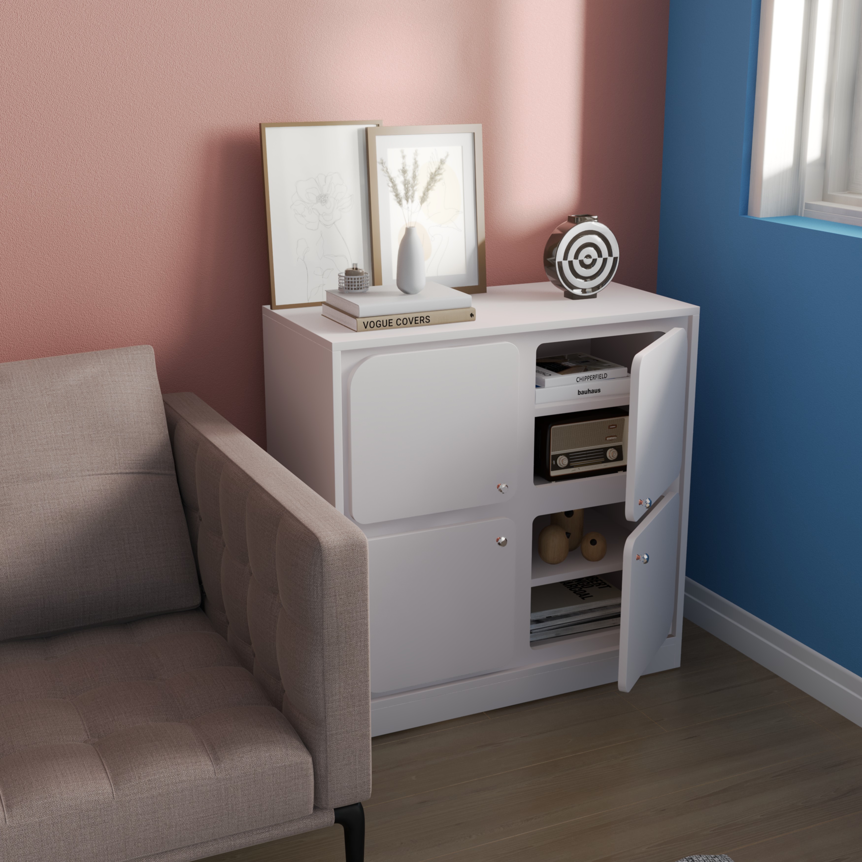 [Happy Home Furniture] SWEETY, Tủ lưu trữ 4 cánh mở, 82cm x 40cm x 82cm ( DxRxC), TCM_061