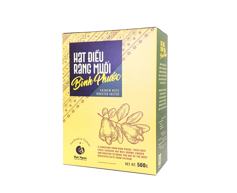 Hạt Điều không vỏ lụa rang muối Bình Phước, loại A+, hộp giấy 500g chuyên tặng người nước ngoài.