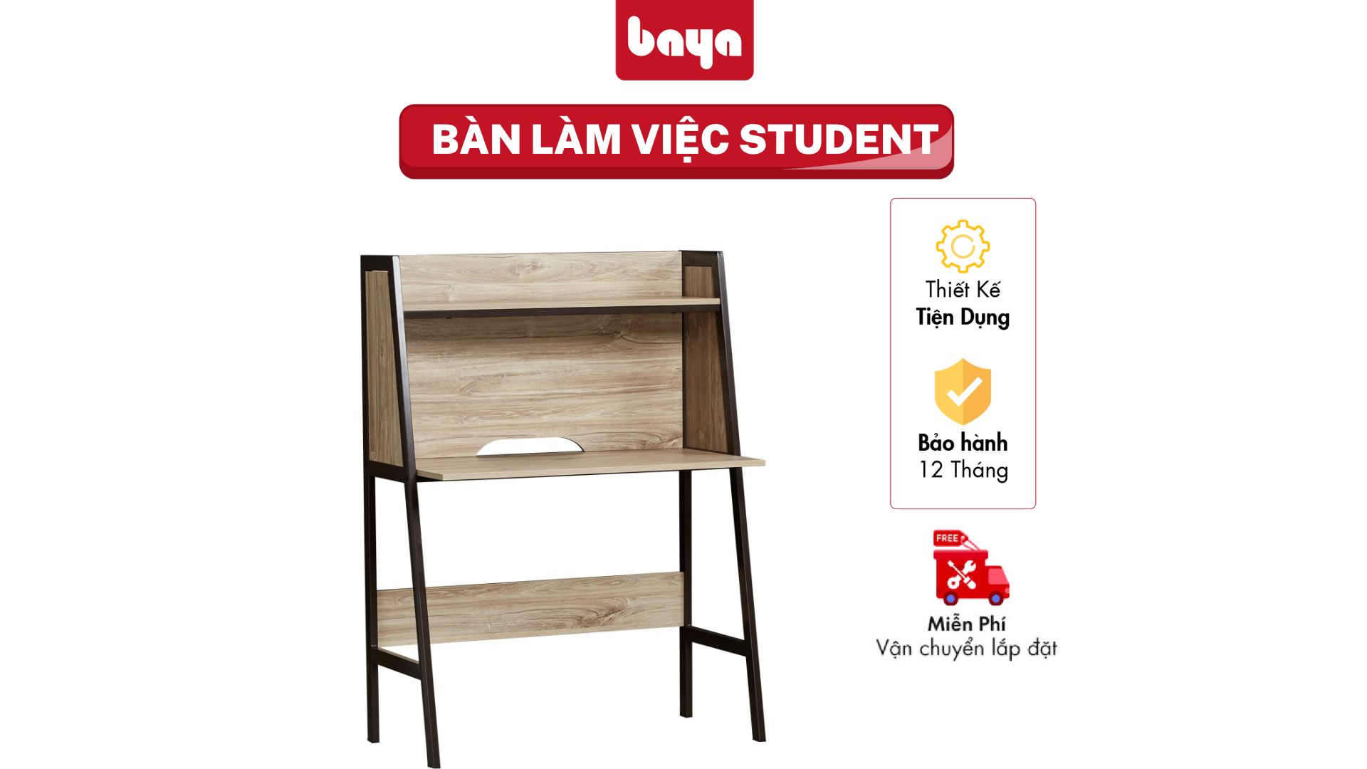 Bàn Làm Việc BAYA STUDENT Chất Liệu Gỗ Công Nghiệp Bền Chắc Với Họa Tiết Vân Gỗ Tự Nhiên