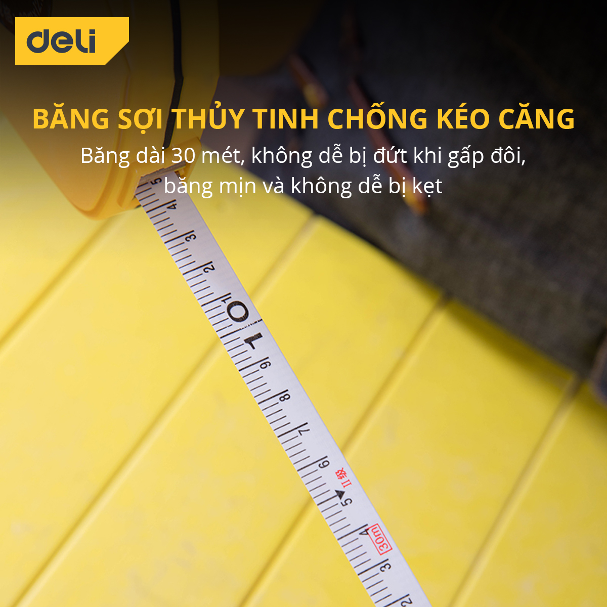 Thước Dây Cuộn Deli Sợi Thủy Tinh Cao Cấp, Chống Đứt Gãy, Chống Kéo Căng - Độ Dài 20m/30m Sử Dụng Đa Mục Đích - DL9820