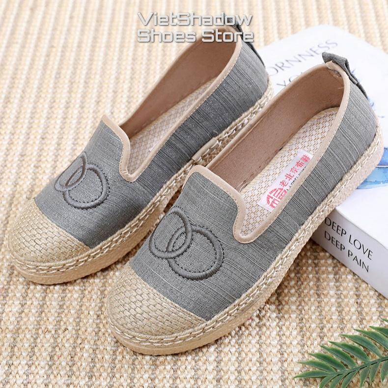 Slip on giày lười vải nữ chất liệu vải bố mũi và viền bo cói siêu đẹp và cá tính - Mã SP C01