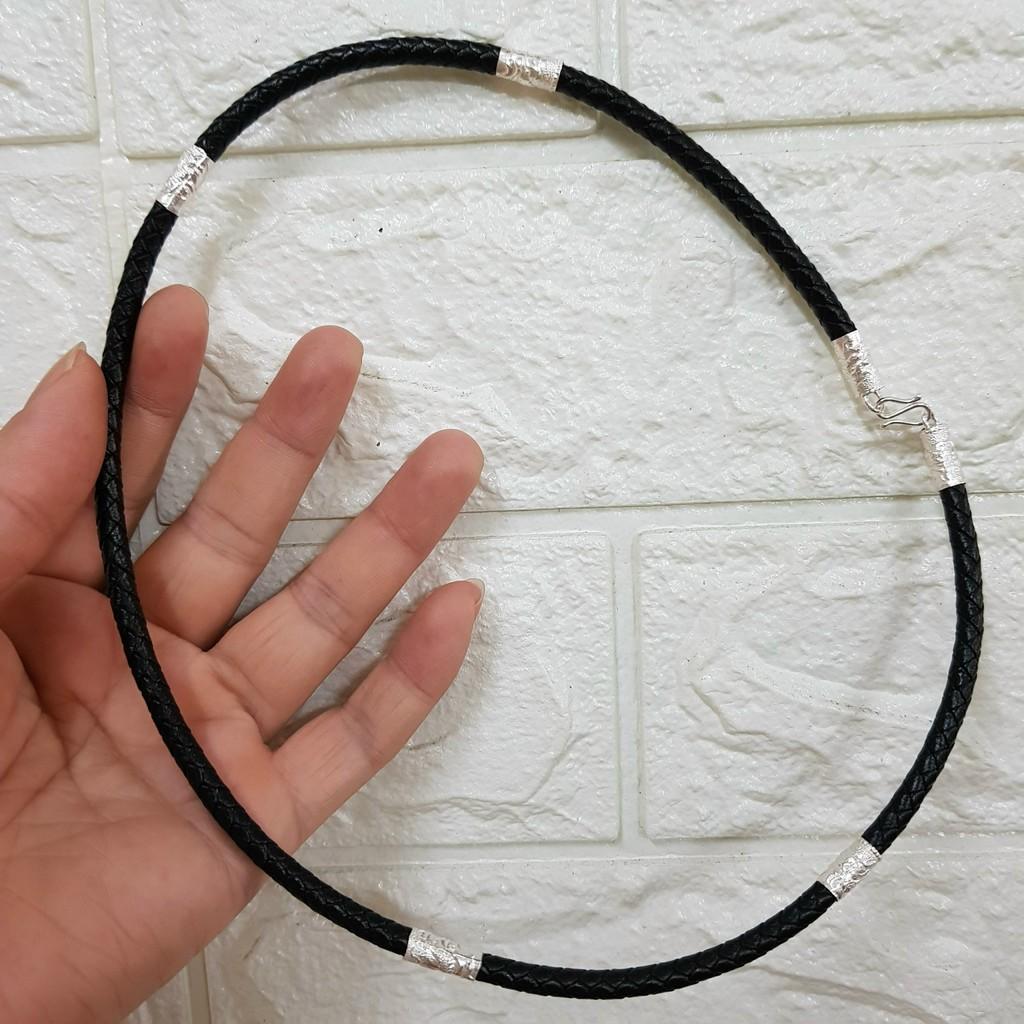Vòng cổ dây da bọc bạc để đeo mặt dây chuyền dài 50cm