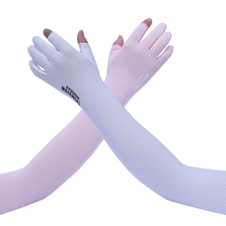 1 Đôi Găng Tay Thể Thao Hở Ngón Bằng Lụa Lạnh Chống Tia UV Với 5 Cặp Găng Tay Cho Nữ