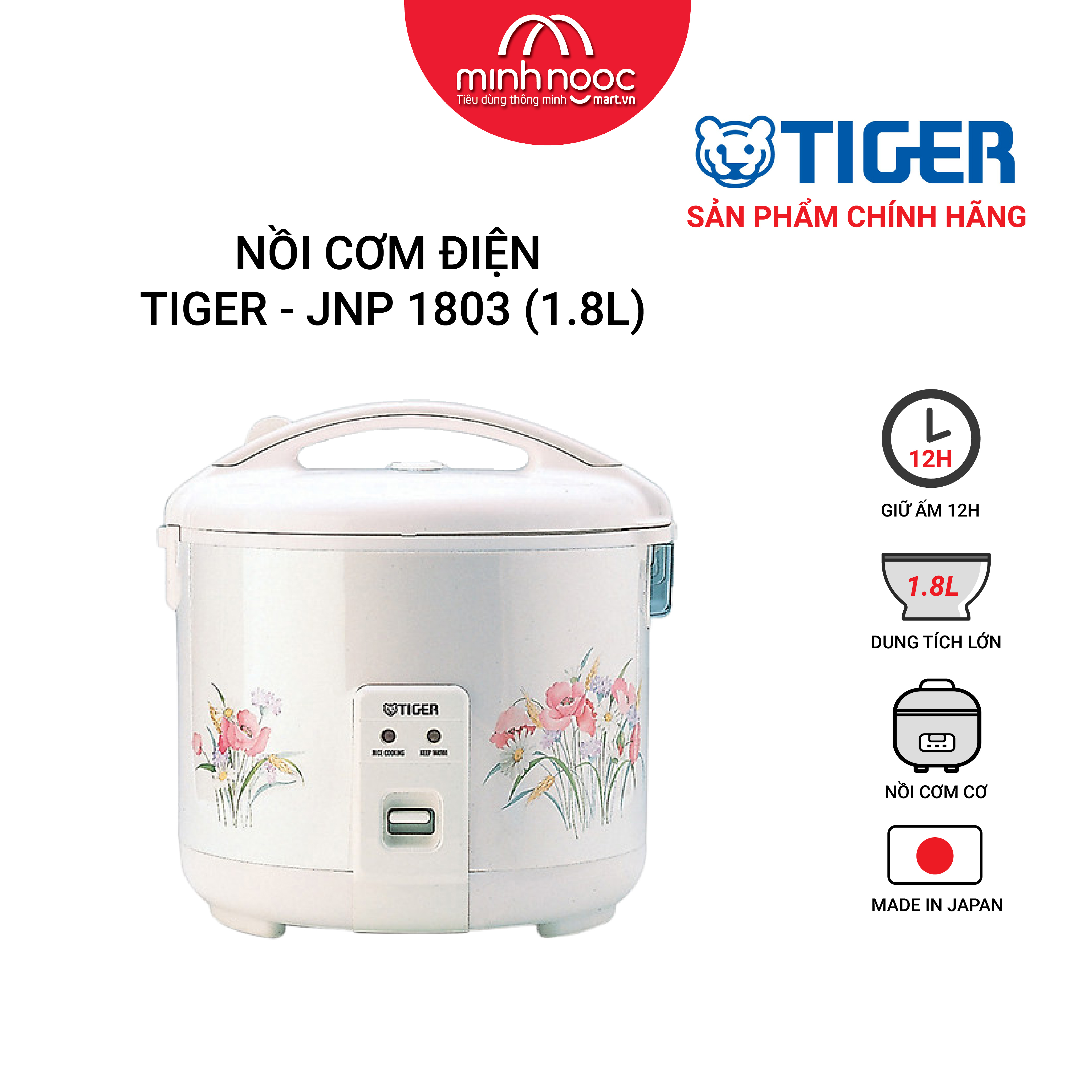 HÀNG CHÍNH HÃNG: Nồi cơm điện Tiger dung tích 1.8l  JNP - 1803 MADE IN JAPAN màu hồng