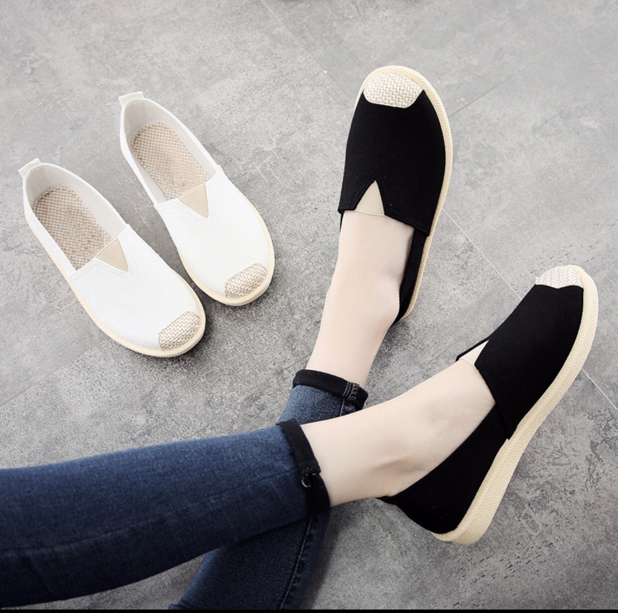 Giày lười slip on nữ bọc cói vintage dáng basic GL1