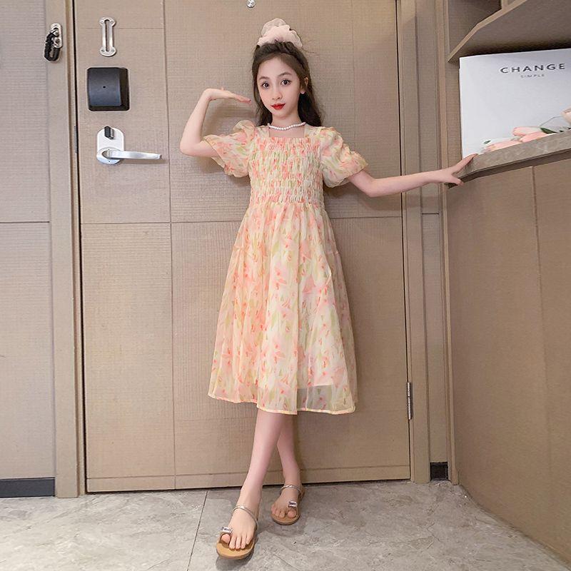 DONGSHOP HOT Cô gái váy mùa hè phong cách phương Tây 2023 Big Boy váy mùa hè chiffon đầm mùa hè cô gái mảnh hoa công chúa váy