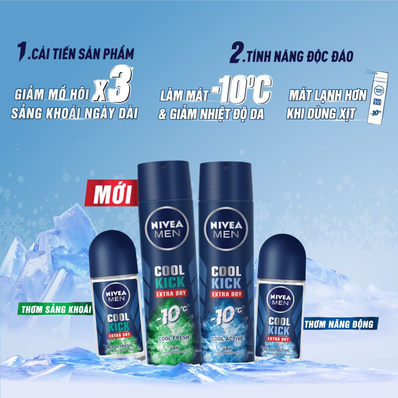 Lăn ngăn mùi NIVEA MEN Cool Kick Mát Lạnh - Siêu Khô Thoáng (50ml) - 83188