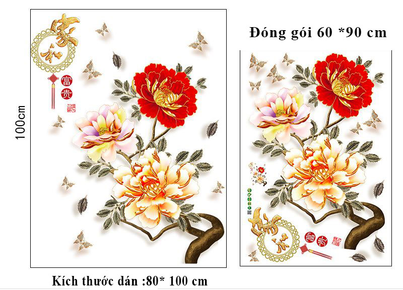 Decal dán tường Tranh dán tường Hoa Bách Hợp 3D Sk9376