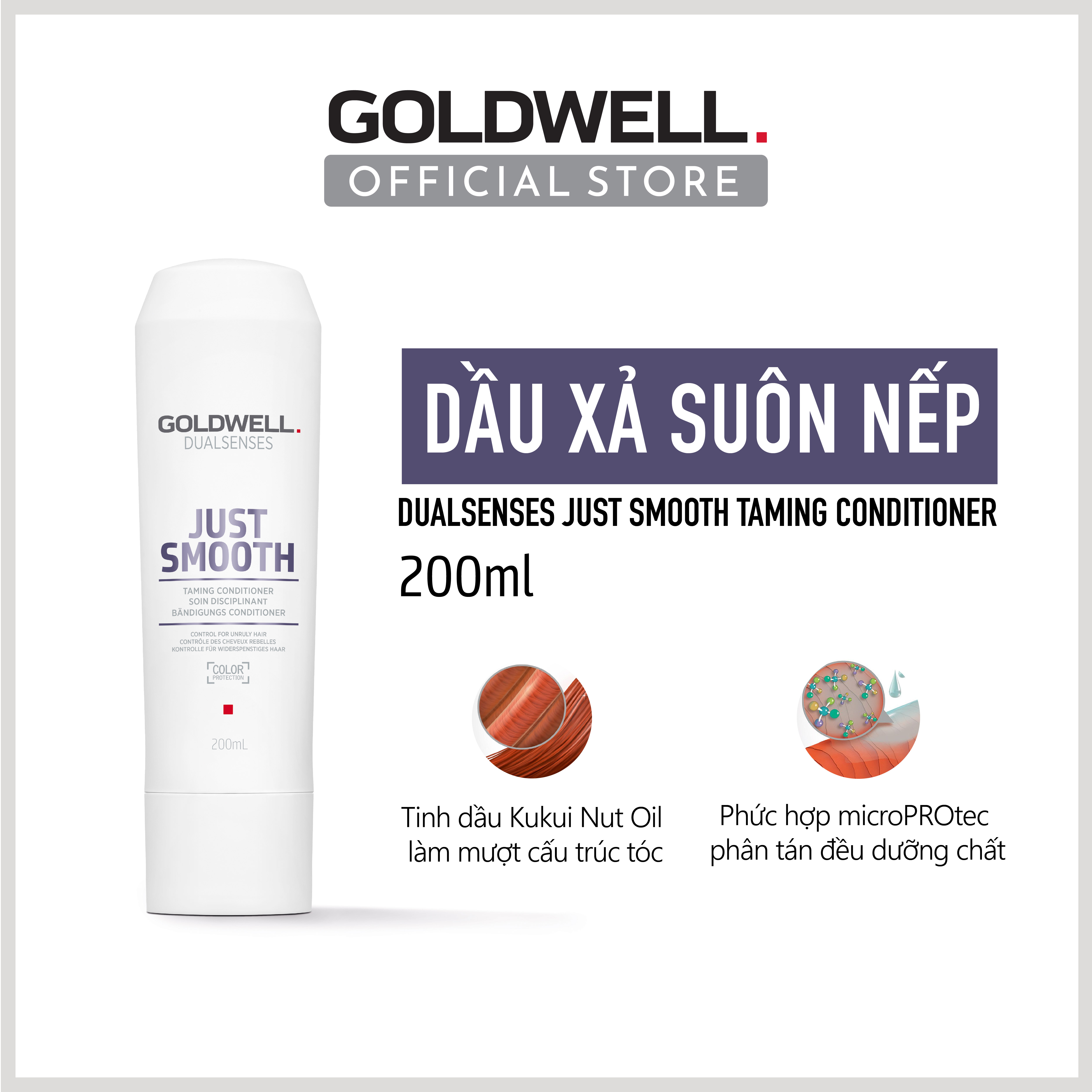Dầu Xả Goldwell Just Smooth Dưỡng Tóc Mềm Mượt Giảm Bông Xù, Xơ Rối, Kiểm Soát Tóc Tức Thì